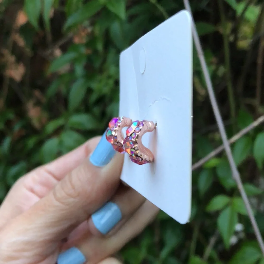 Iridescent Rose Pink Sparkly Crystal Earrings